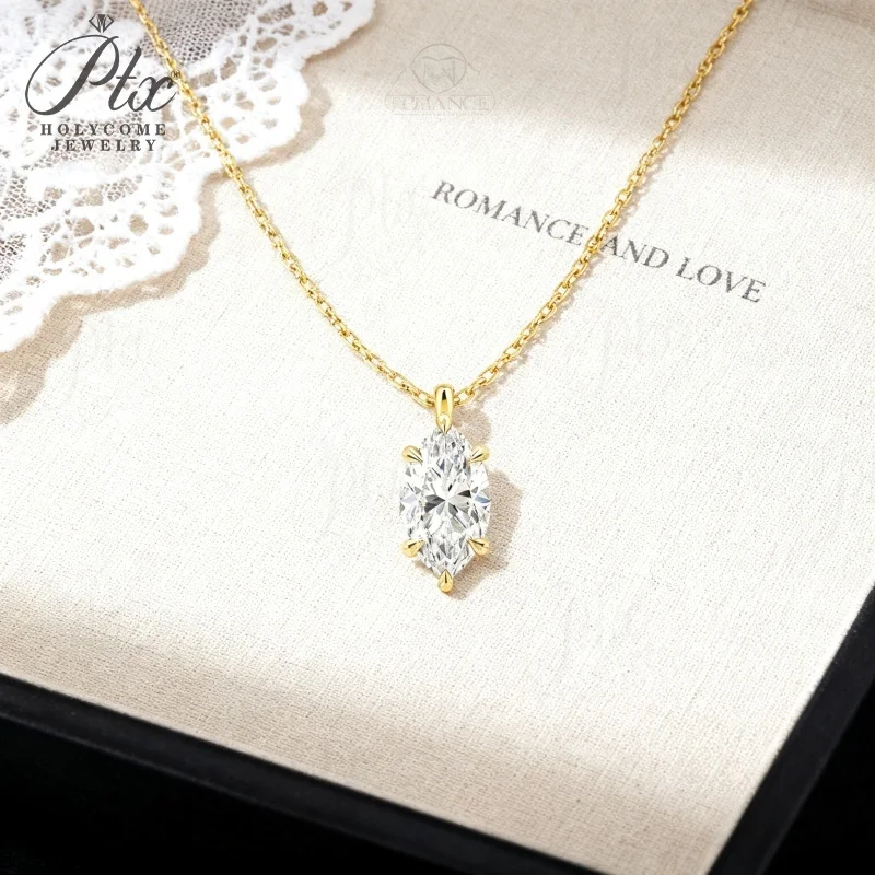 

Moissanite Six Claw Marquise Cut Necklace White Yellow Rose Gold Solitaire Pendant Dainty Fine Jewelry Gift for Her
