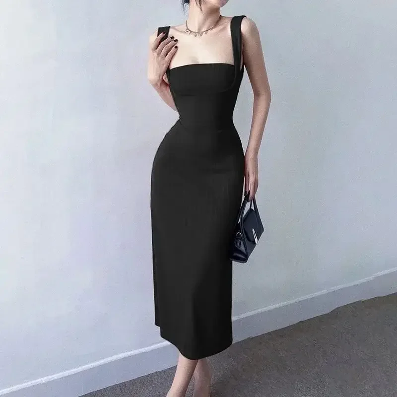 Sexy Backless Hollow Out Strap Dress Women Y2K Korean Slim Lace Up Midi Dress Female Elegant Party Night Prom Camis Dress New