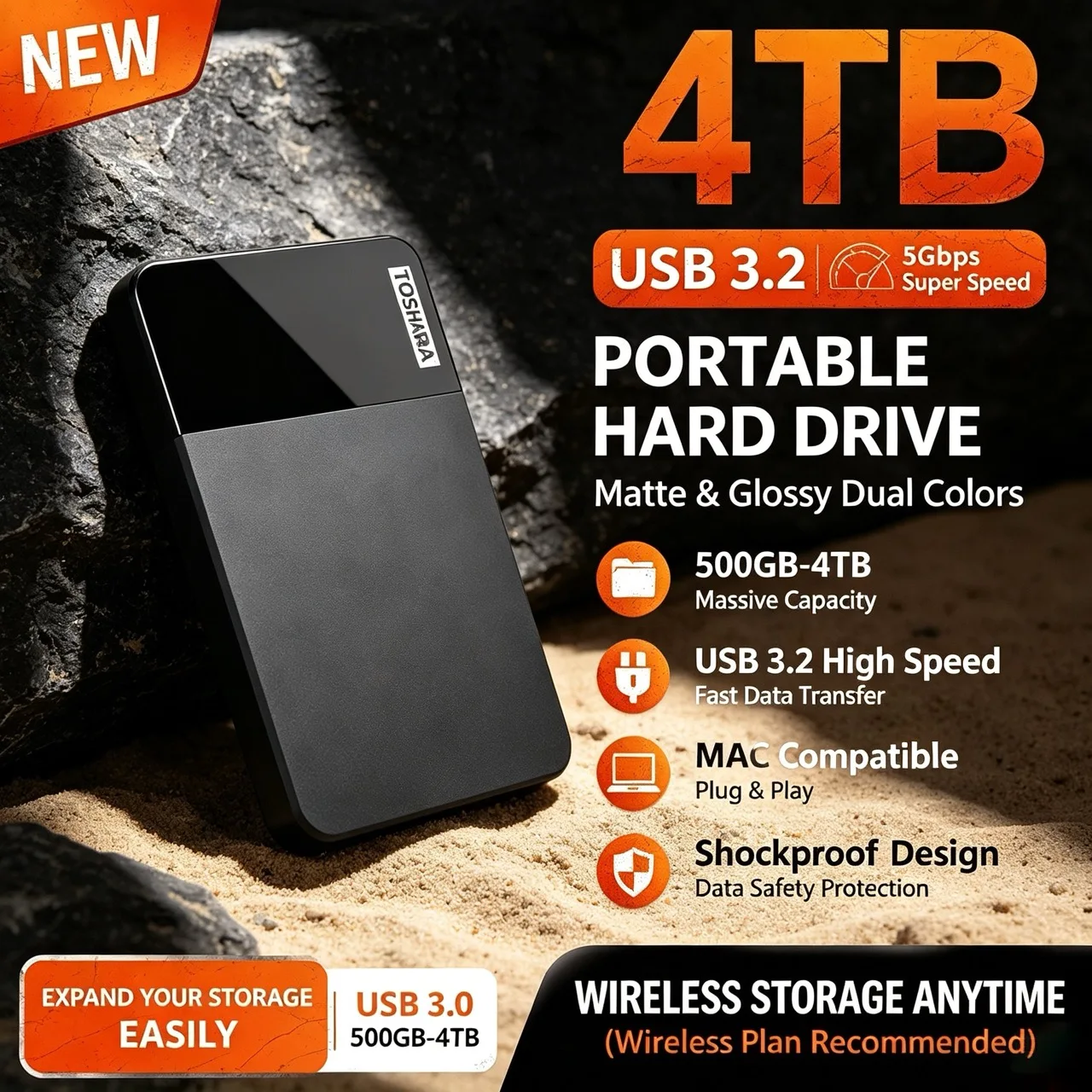 Large Capacity Portable Encrypted External Hard Drive 500GB 1TB 2TB 4TB USB3 Office File Backup Hard Disk For Desktop Laptop