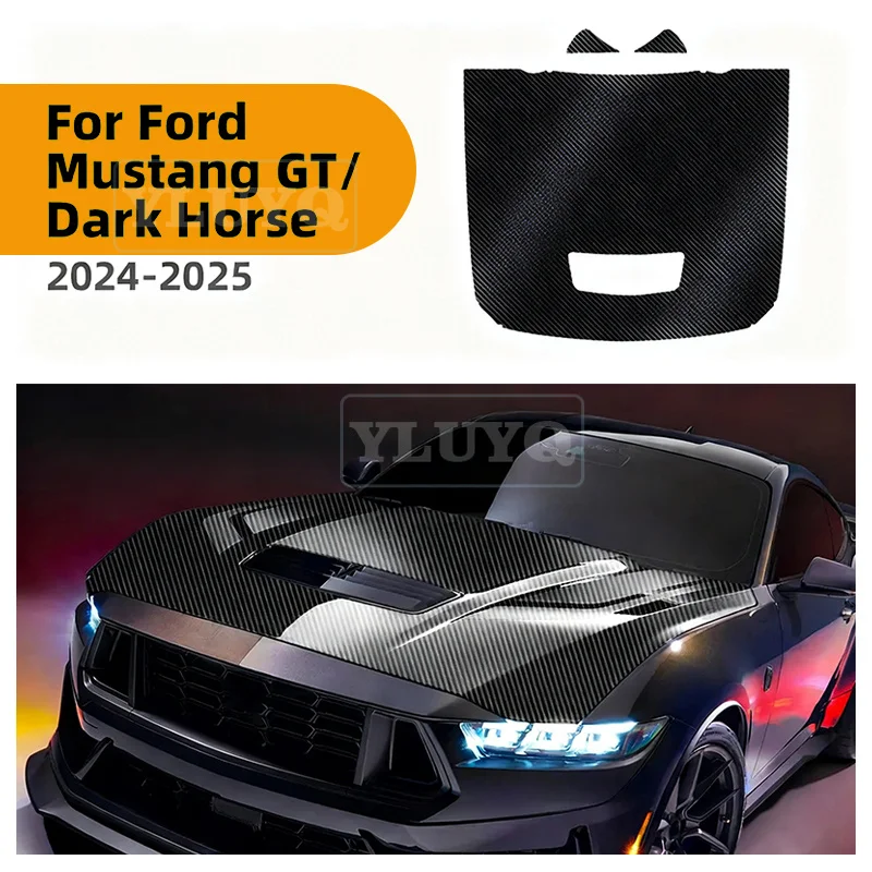 

for Ford Mustang GT_Dark Horse 2024 2025 Car Hood Roof Paint Protection Film Gloss Black Carbon Pattern Anti-Scratch TPU Sticker