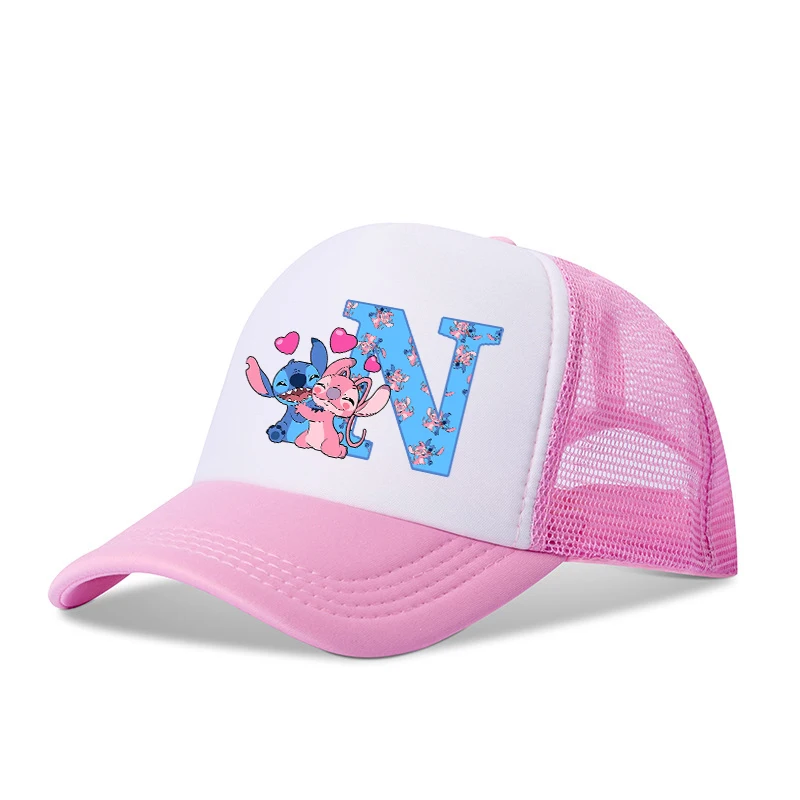 Stitch Disney Ragazzi Ragazze Berretti da baseball Lettere AZ Bambini Estate Cappello in rete traspirante Simpatico cartone animato Anime Sunbonnet