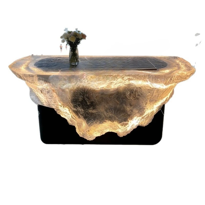Home high-end bar, luminous crystal island custom transparent resin, tea table art bar