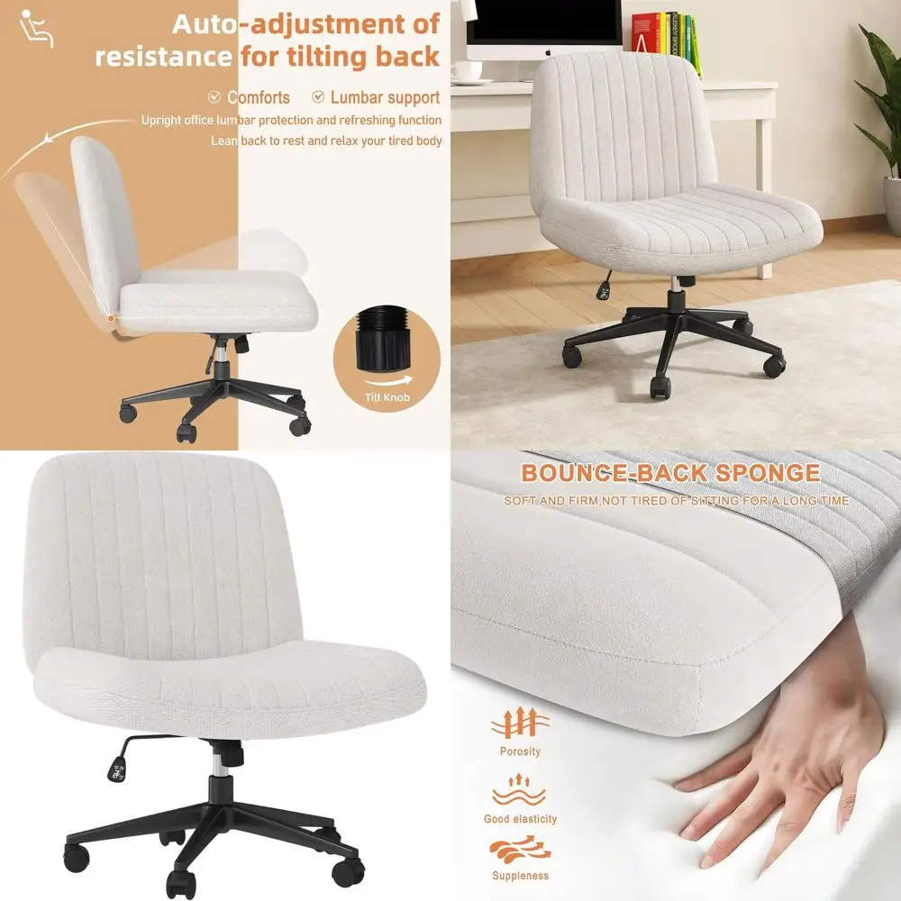

Criss Cross Chair,Cross Legged Office Seat with Wheels Armless Swivel Vanity Chair,Height Adjustable Wide Computer Task Seating