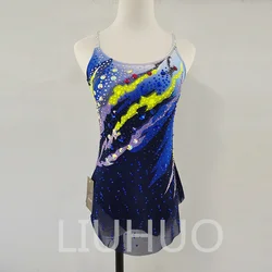 LIUHUO Customized Rhythmic Gymnastics Leotards Girls Women Purple Gradient Rhinestone Dance Wear Competition Unitards