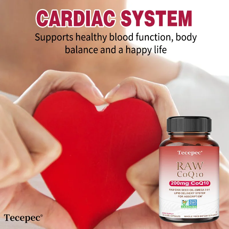 Raw Coenzyme Q10 Capsules  with Fruit & Vegetable, Support for Heart Vascular Energy Brain Skin, Promote Blood Circulation