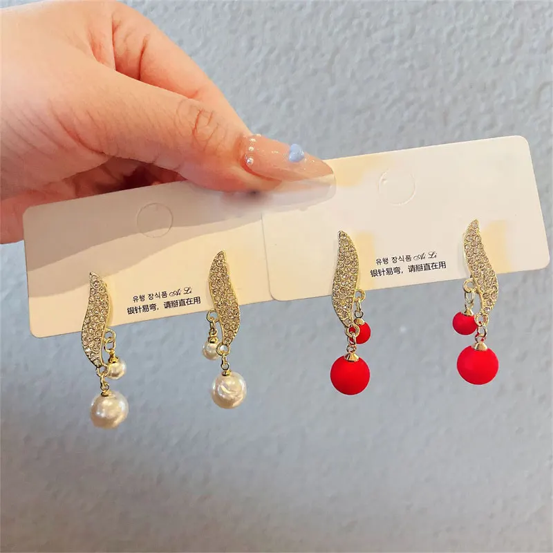 2023 New Classic Elegant Imitation Double Pearl Dangle Earrings For Women Crystal Long Tassel Drop Earring Wedding Jewelry Gifts