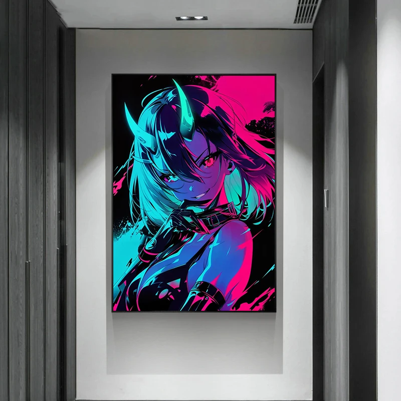 Japanese Anime Dark Cool Girl Devil Goddess Kawaii Poster and Prints Canvas Printing Wall Art Picture for Living Room Decor Gift