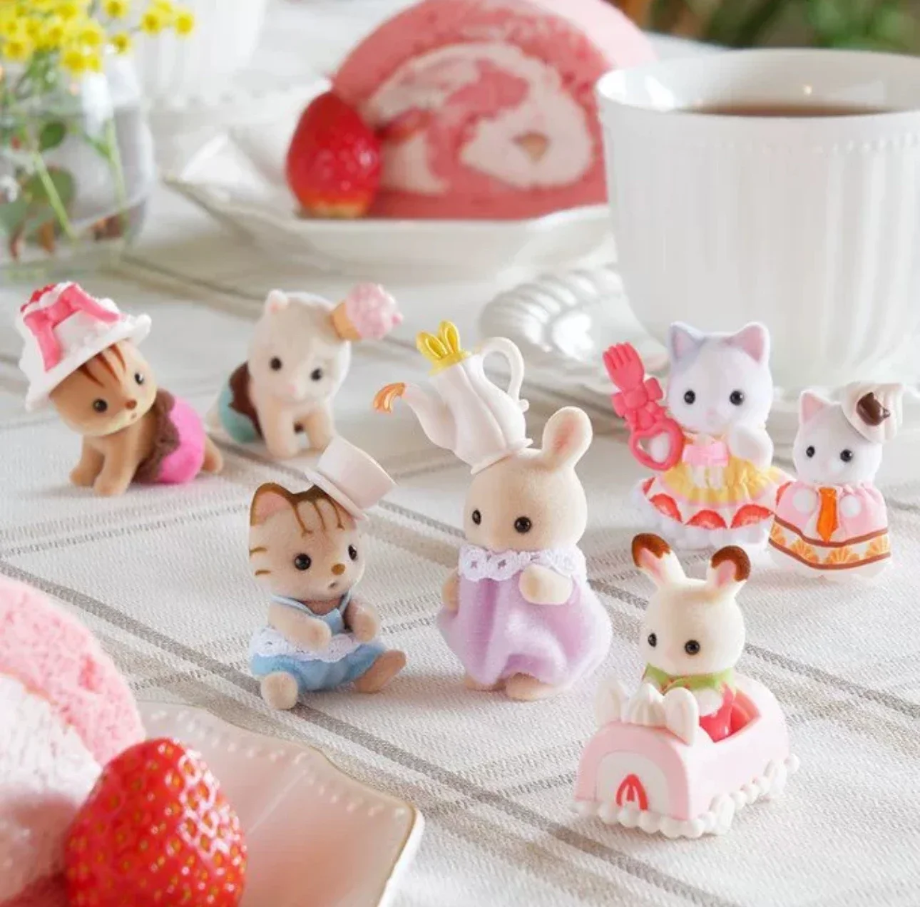 Sylvanian ครอบครัวญี่ปุ่น Kawaii เค้กอบแต่งตัวอะนิเมะน่ารัก figrues เครื่องประดับห้องเทศกาลของขวัญคริสต์มาสของเล่นของขวัญ