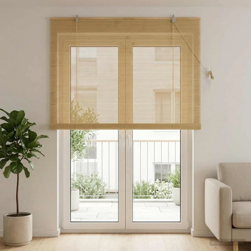 Store Enrouleur en Bambou Naturel 150 x 220 cm, Réglage de la Lumière Solaire, Installation Intérieure ou Extérieure sur Cadre de Fenêtre, Décoration Moderne pour Salon, Chambre, Appartement et Espaces Fenêtrés