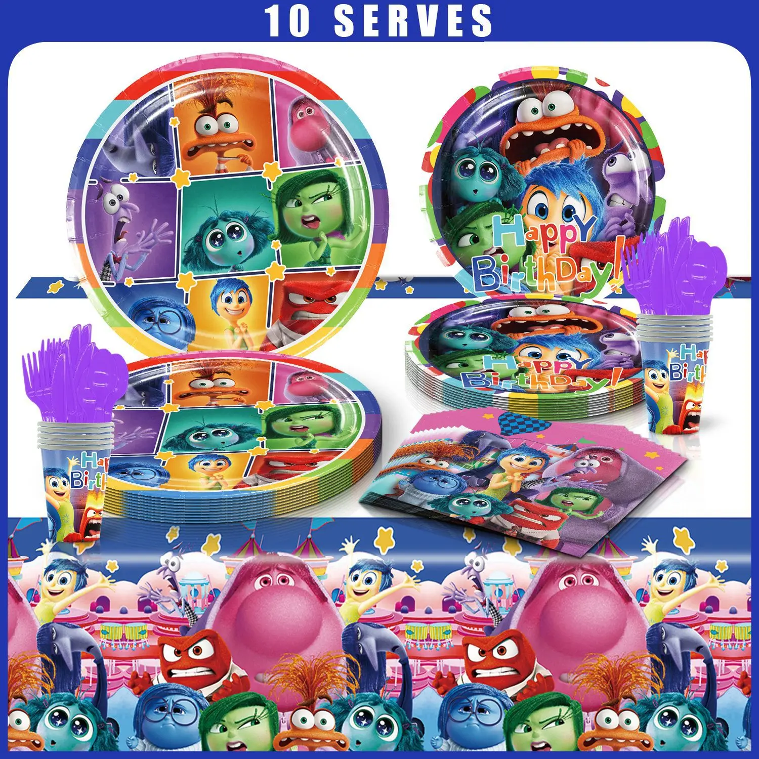 Disney Inside Out 2 Happy Birthday Balloons Inside Out Party Decorations Kit Paper Plates Napkins Cups Backdrop Child Deco Gifts