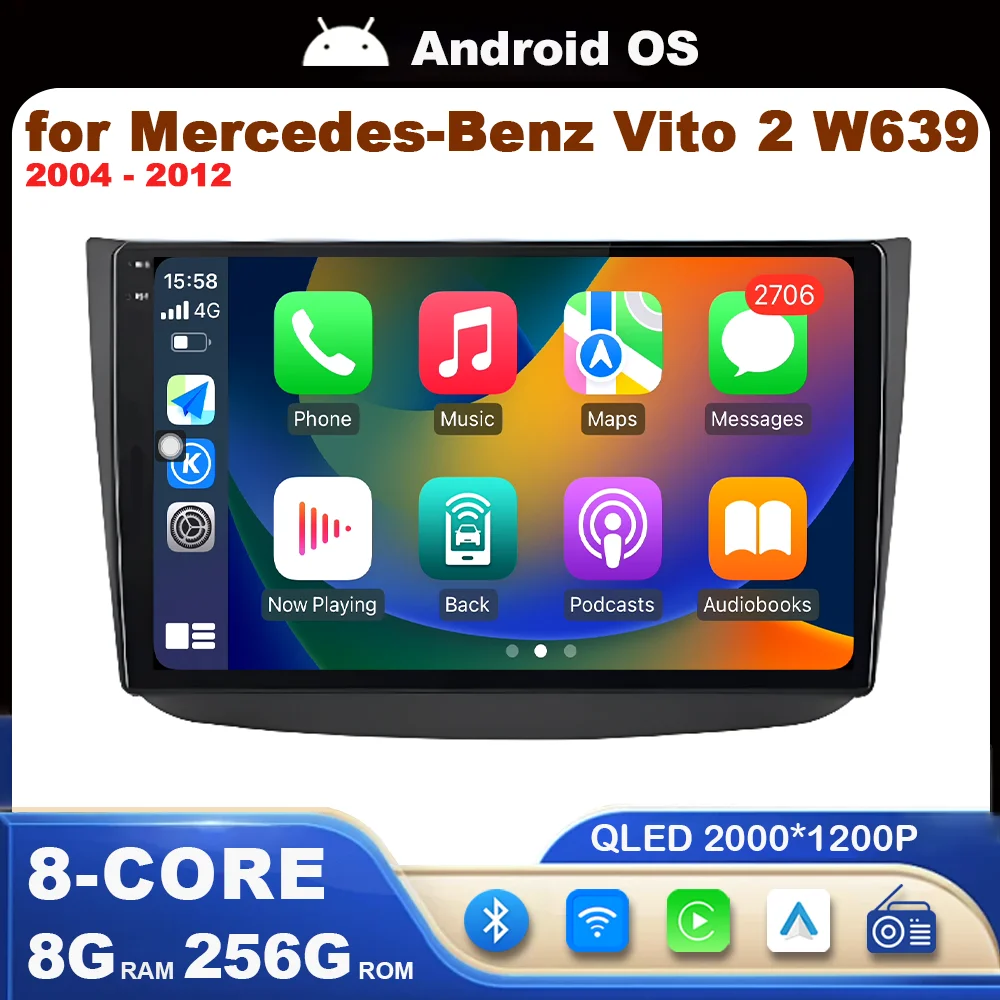 

10 inch Android OS GPS Navigation BT WiFi for Mercedes-Benz Vito 2 W639 2004 - 2012 Split Screen Car Radio Multimedia Player 4G