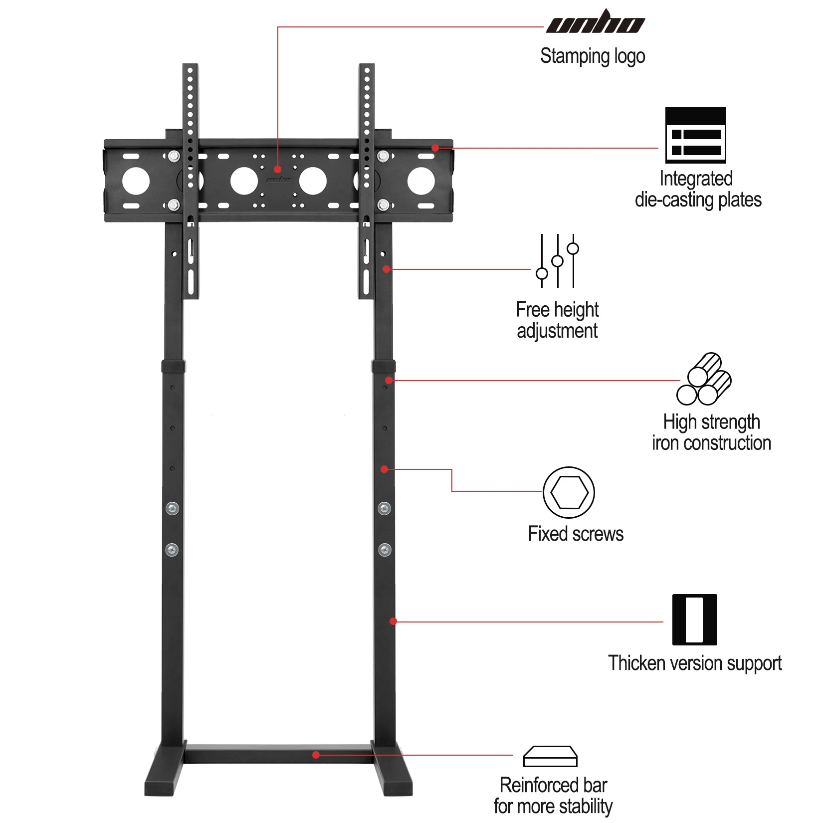 Suporte de chão alto para TV Suporte de montagem de TV com altura ajustável para 32-65 polegadas LED LCD Peso de carga 40KG