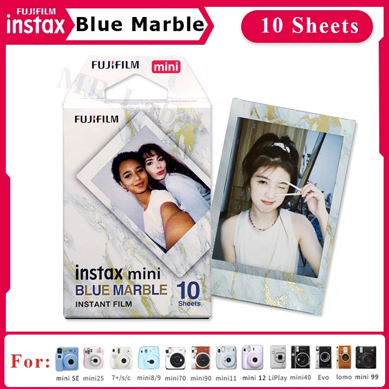 Fujifilm Instax Mini Color Film BLUE MARBLE For Fuji Instant Camera Mini 12 11 8 9 SE Link Liplay EVO LOMO