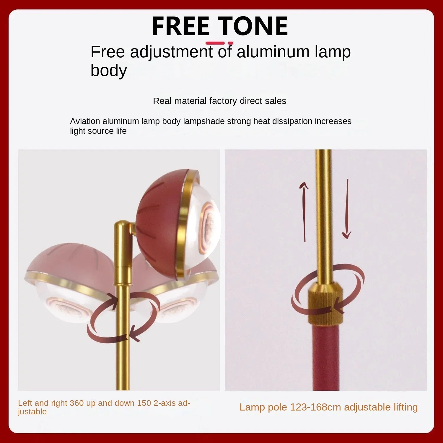 الشمال بسيط أحمر طويل القامة Cob مصباح أرضي ديكور المنزل أضواء قائمة الارتفاع وزاوية قابل للتعديل حماية العين أضواء المحيطة