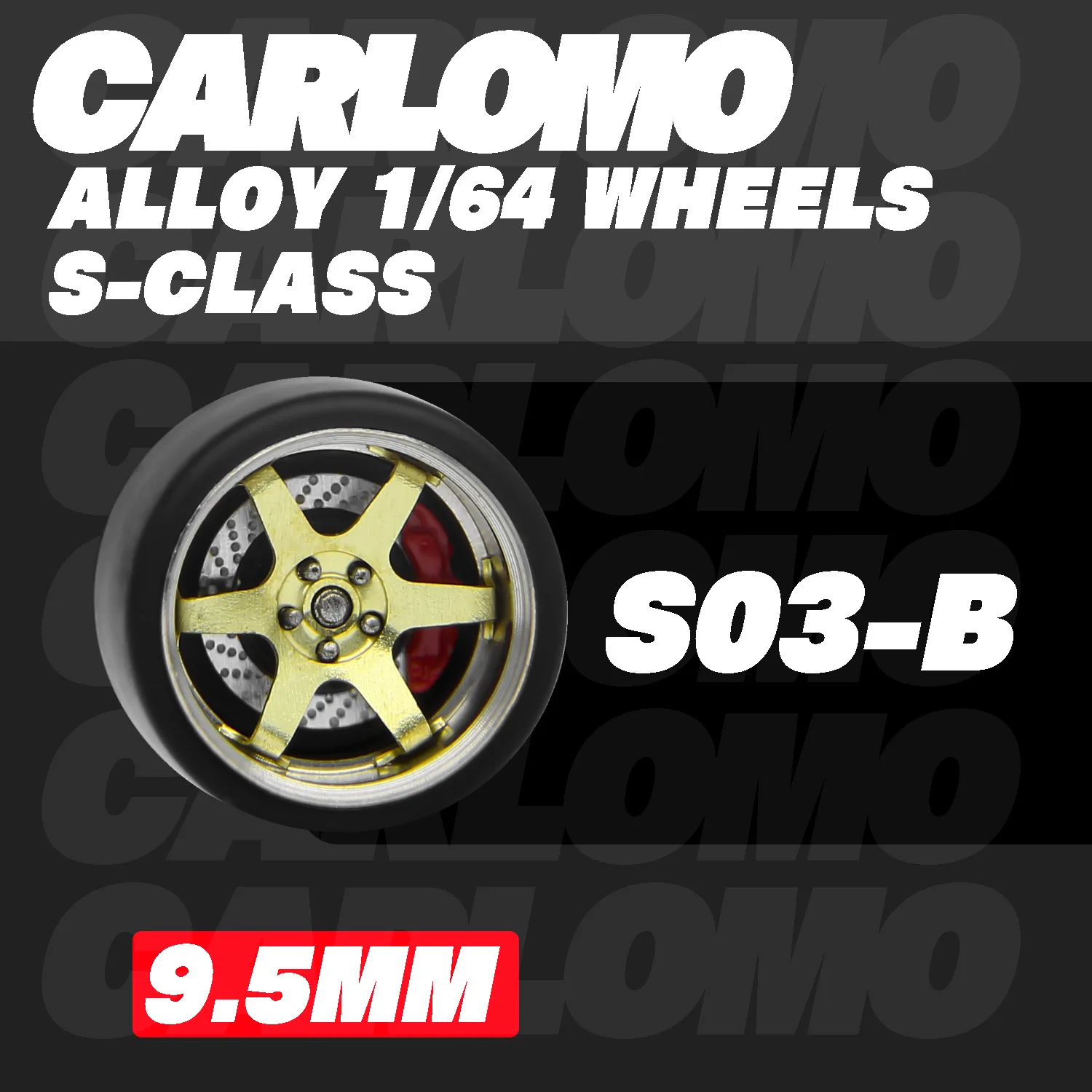 Carlomo S-Class 1/64 Hot Wheels Detail up Kits Wheels Rubber Tires with Brake Disc Assembly Rims for Model Diecast Car for Tomy