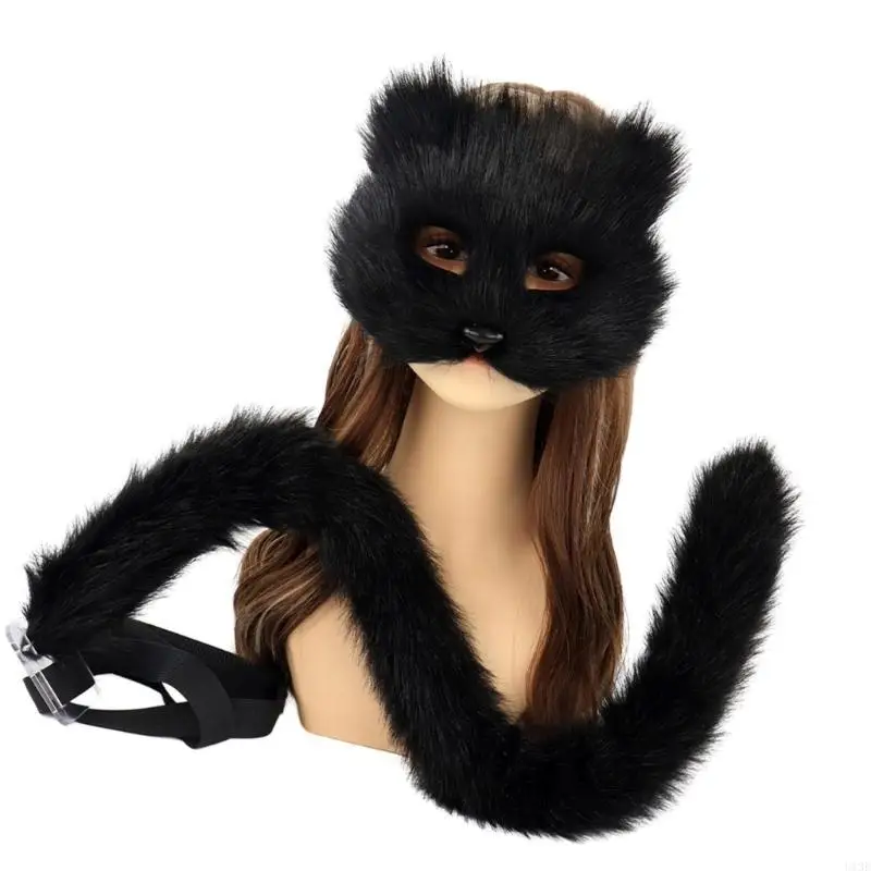 2PCS Therians Mask and Tail for Women Furry Cats Foxes Wolf Mask