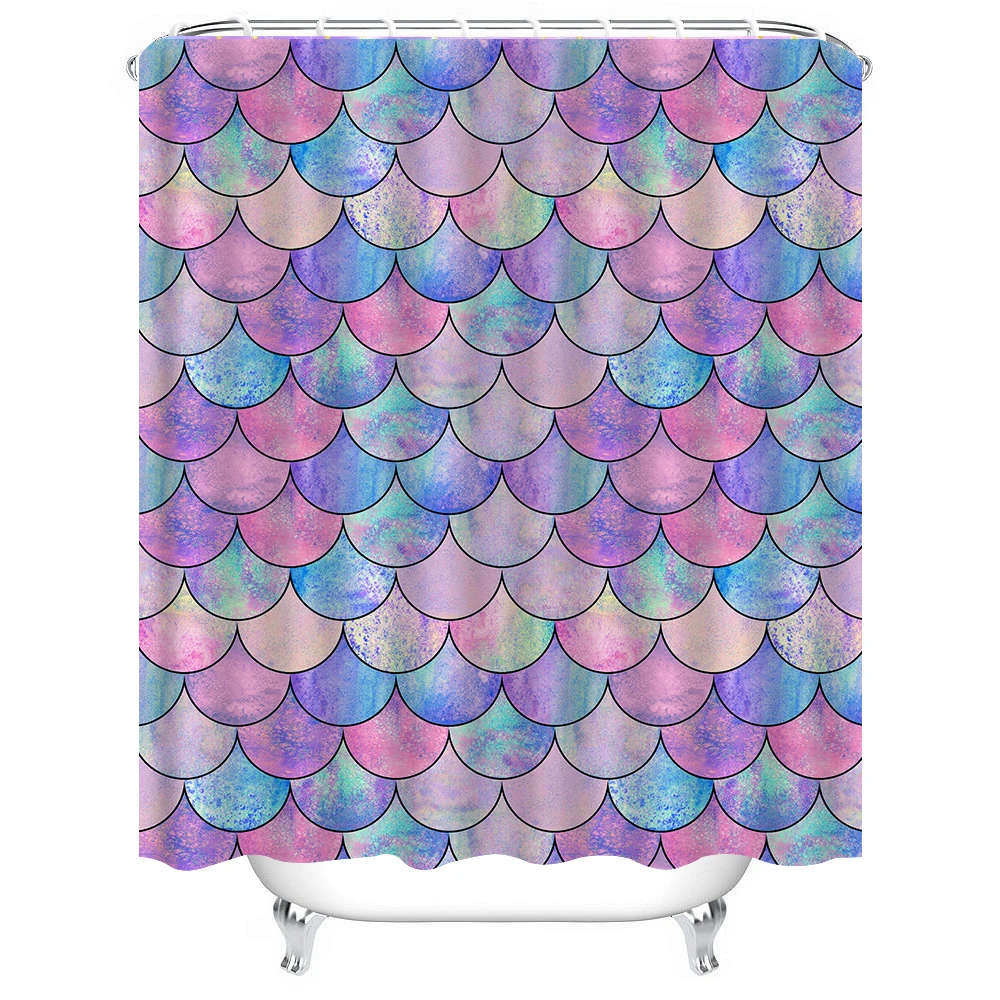 1pc Mermaid Scales Shower Curtain Bathroom Partition Decorative Curtain Machine Washable Colorful Print Window Privacy Curtain