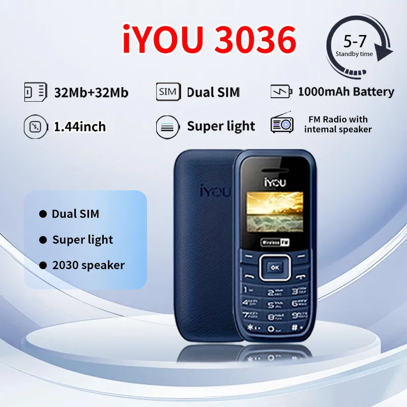 IYOU 3036 feature phone dual card dual standby | 1.44-inch screen | 1000mAh battery FM radio/flashlight | outdoor backup device