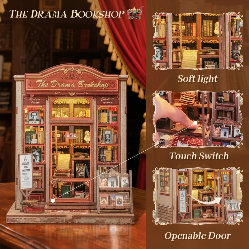 2026 Diy Wooden Dollhouse Book Nook Kit with Dust Cover Miniature House Model to Build 3D Puzzle Bookshelf Decor with LED Lights
