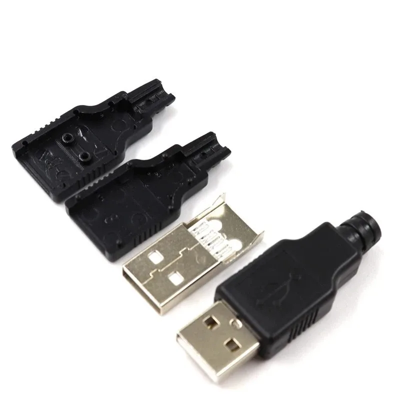 10pcs Type A Male Female USB 4 Pin Plug Socket Connector With Black Plastic Cover Type-A DIY Kits