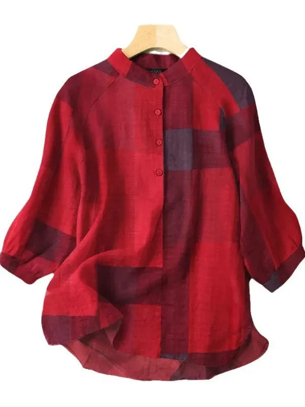 Sciolto lungo Sve scozzese da donna irt Top Street Sle Spring Faion Casual rotondo Ne Lunghezza regolare Altro materiale