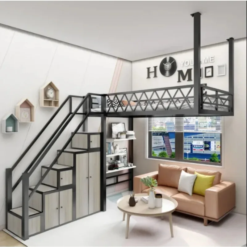 

Скандинавская маленькая квартира, компактная верхняя кровать, многофункциональная кровать-павильон, настенная кровать в общежитии, кованая подвеска