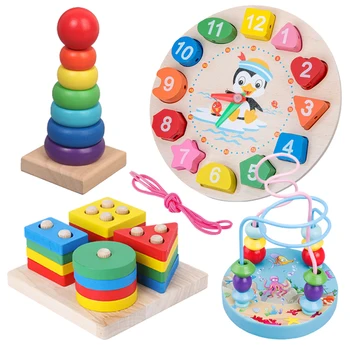 Montessori 3D Wooden Puzzles para crianças, Jogos de Aprendizagem Precoce, Brinquedos Educativos para Crianças, Presentes de Aniversário