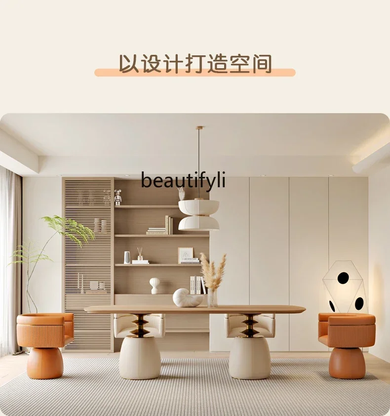 07Modern Minimalist Gourd Dining Table Small Apartment Log Cream Style French Solid Wood Table Quiet Style Dining Table furnitur