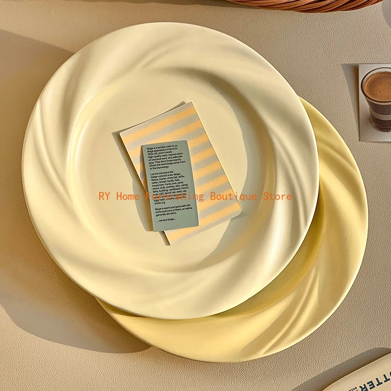 Cream Wind Ceramic Plate, High-End Sense Household Creative Western Food Plate, Pasta Shallow Tableware, Vegetable Plate