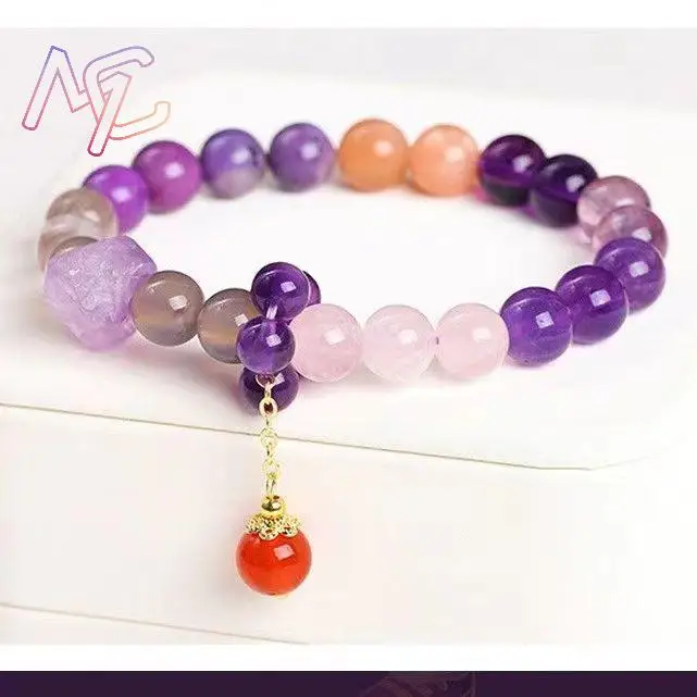 Natural Amethyst Crystal Bracelet Jewelry Luxury Beads Bangle Designer Talismans Vintage Real Jade Amulet Gifts for Women view 5