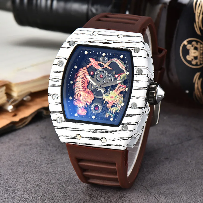 New Richard wood grain dial dragon tiger totem European three-hand men's quartz watch