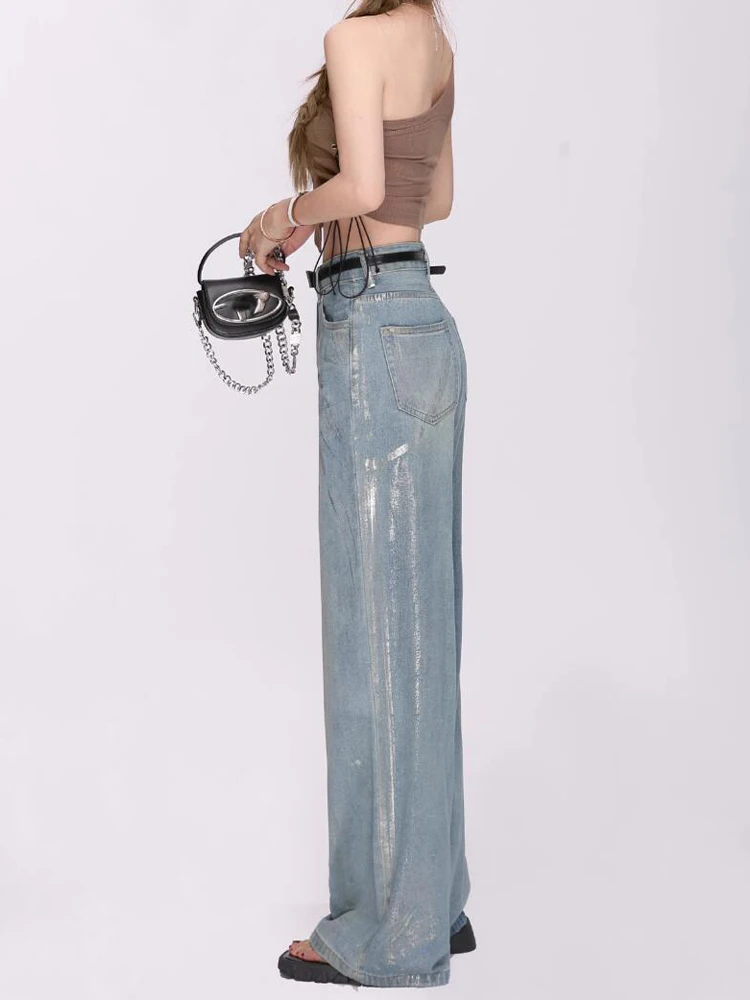 Women's Light Blue Y2k Jeans Harajuku Aesthetic Baggy Denim Trousers Vintage Jean Pants Japanese 2000s Style Trashy Clothes 2024