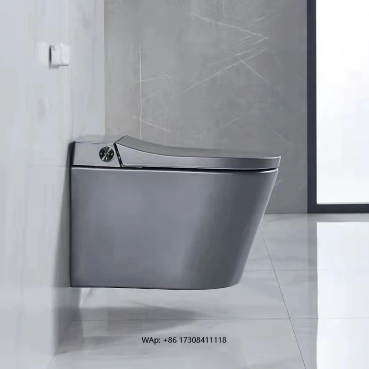 New Design Bathroom Ceramic Wall Mount Drain Intelligent Automatic Matt Grey Color Wall Hung Smart Toilet Bowl with Bidet