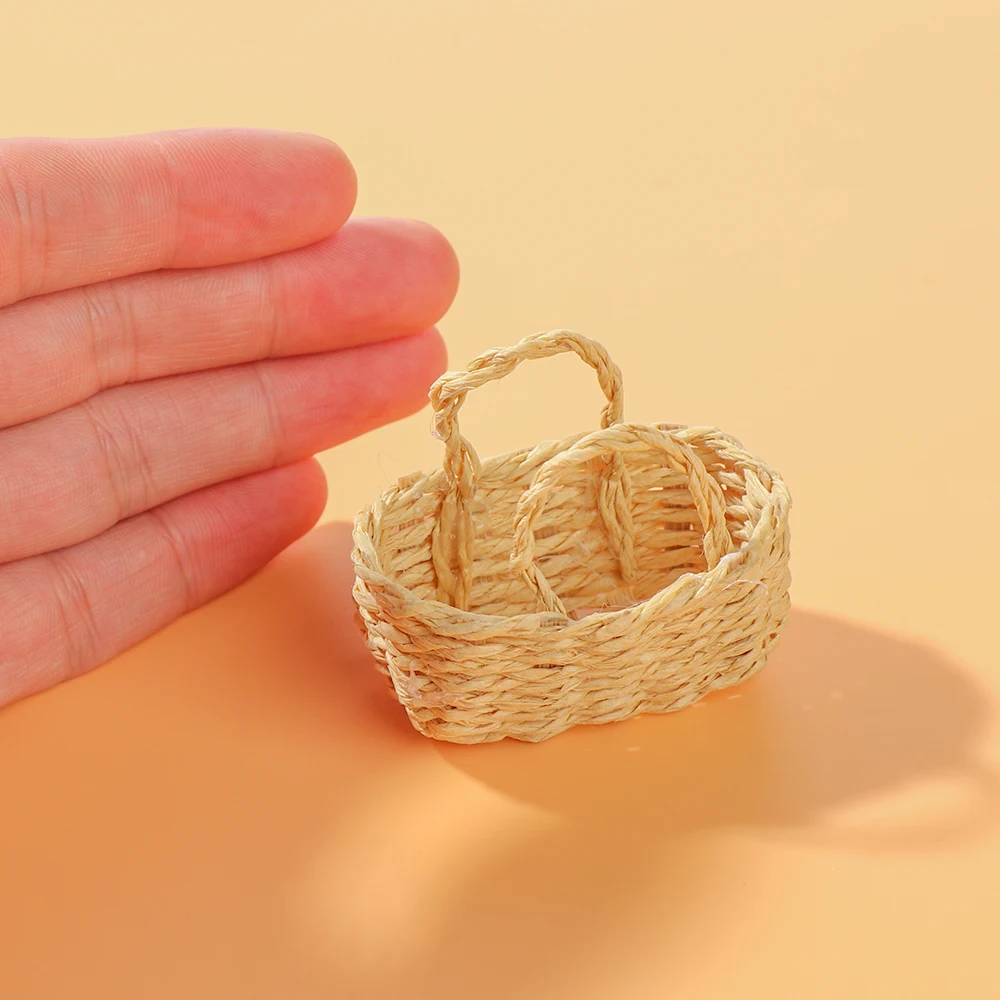 Mini 1/12 Scale Dollhouse Furniture Storage Basket Vegetable Food Hand-woven Iron Frame Dolls Accessories Miniature Decoration