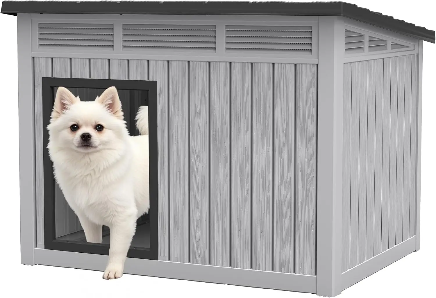 Weatherproof Dog House Indoor Outdoor Small Medium Pets Removable Roof Simple Assemble Quick Clean Grey 32.1 L 25.1 W 24 H