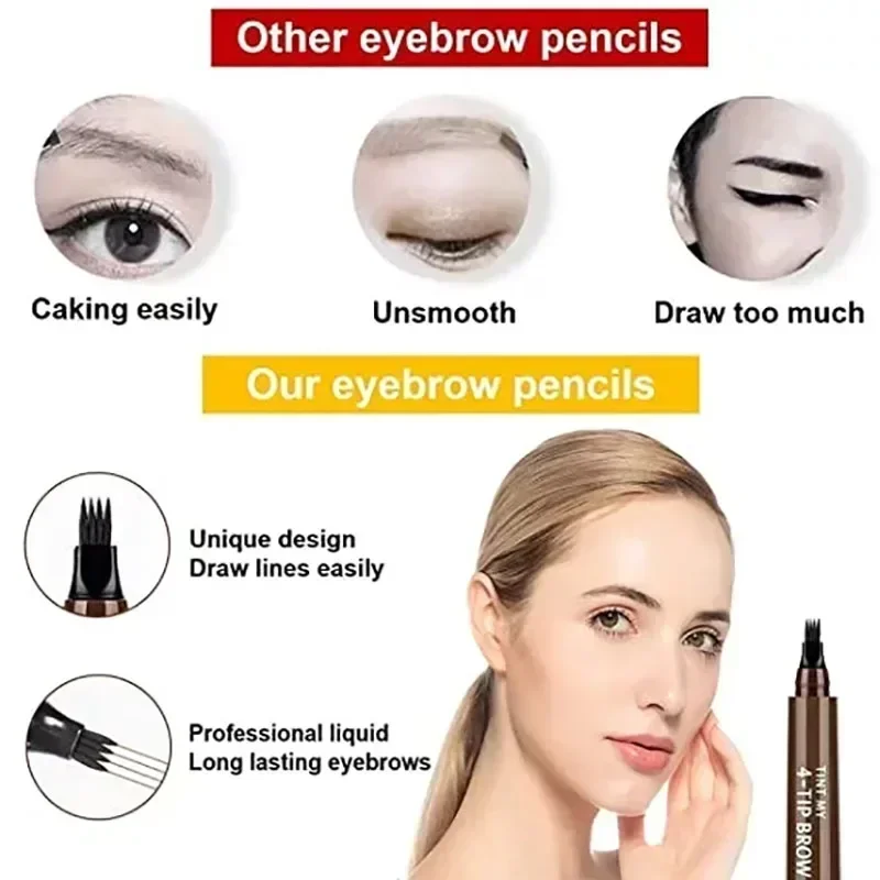 4 Points Eyebrow Pen Eyebrow Tattoo Pen Microblading Eyebrows Pen Waterproof Liquid Eyebrow Pencil Long Lasting Cosmetics 5Color