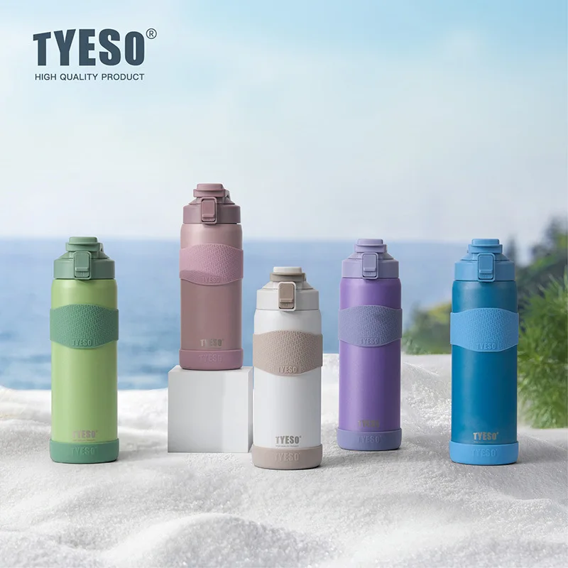TYESO Vacuum Insulated Bottle 304 Stainless Steel Portable Sports Water Bottle with Straw for Travel Cycling& Outdoor Activities