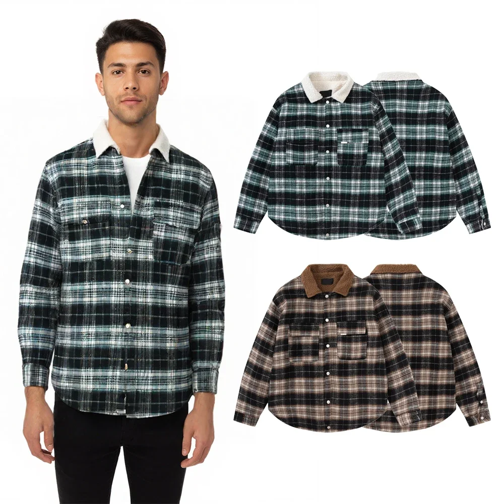 

New Men's Clothing Plaid Long Sleeve Shirts Brand Clothing Oversized Cotton Sherpa Streetwear Classic Vintage Men's Winter Shirt