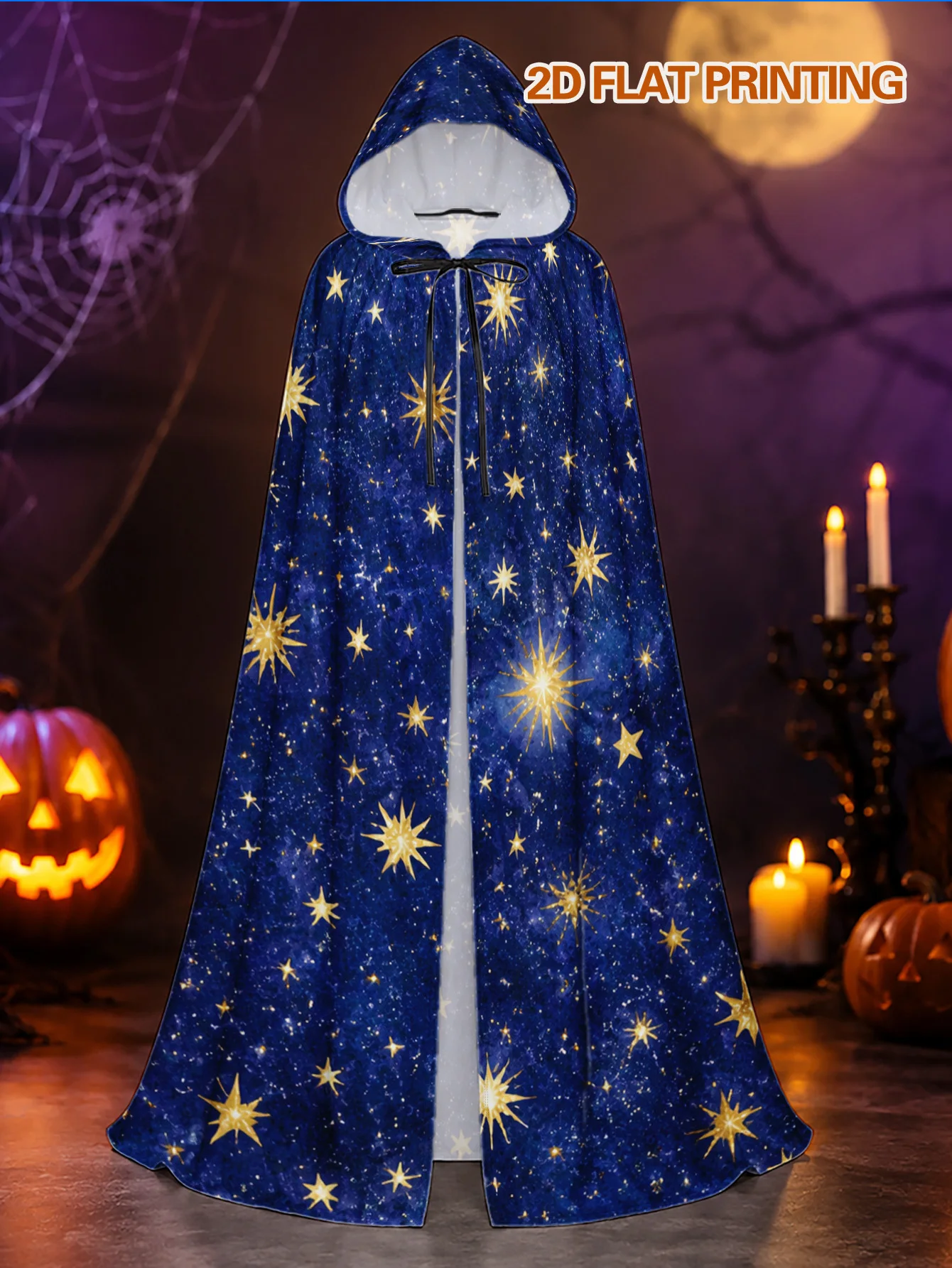 Wizard Elf Cloak Halloween Wizard Robe and Christmas Elf Cape 1pc Long Polyester Hooded Cloak with Starry Night Sky