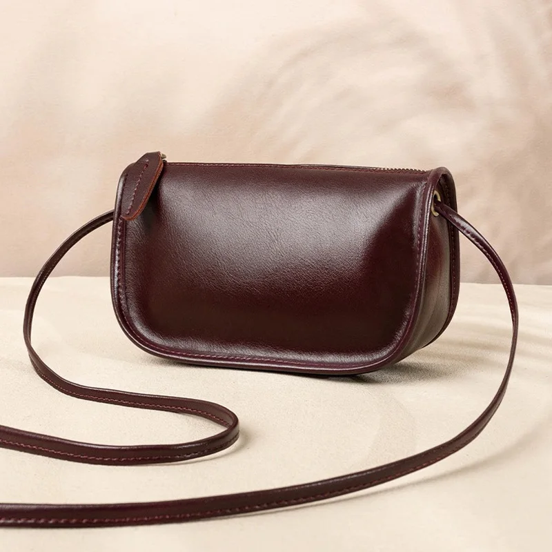

Timeless Design Minimalist Small Shoulder Purse Elegant Ladies Genuine Leather Zipper Crossbody Bag Women Compact Daily Bags