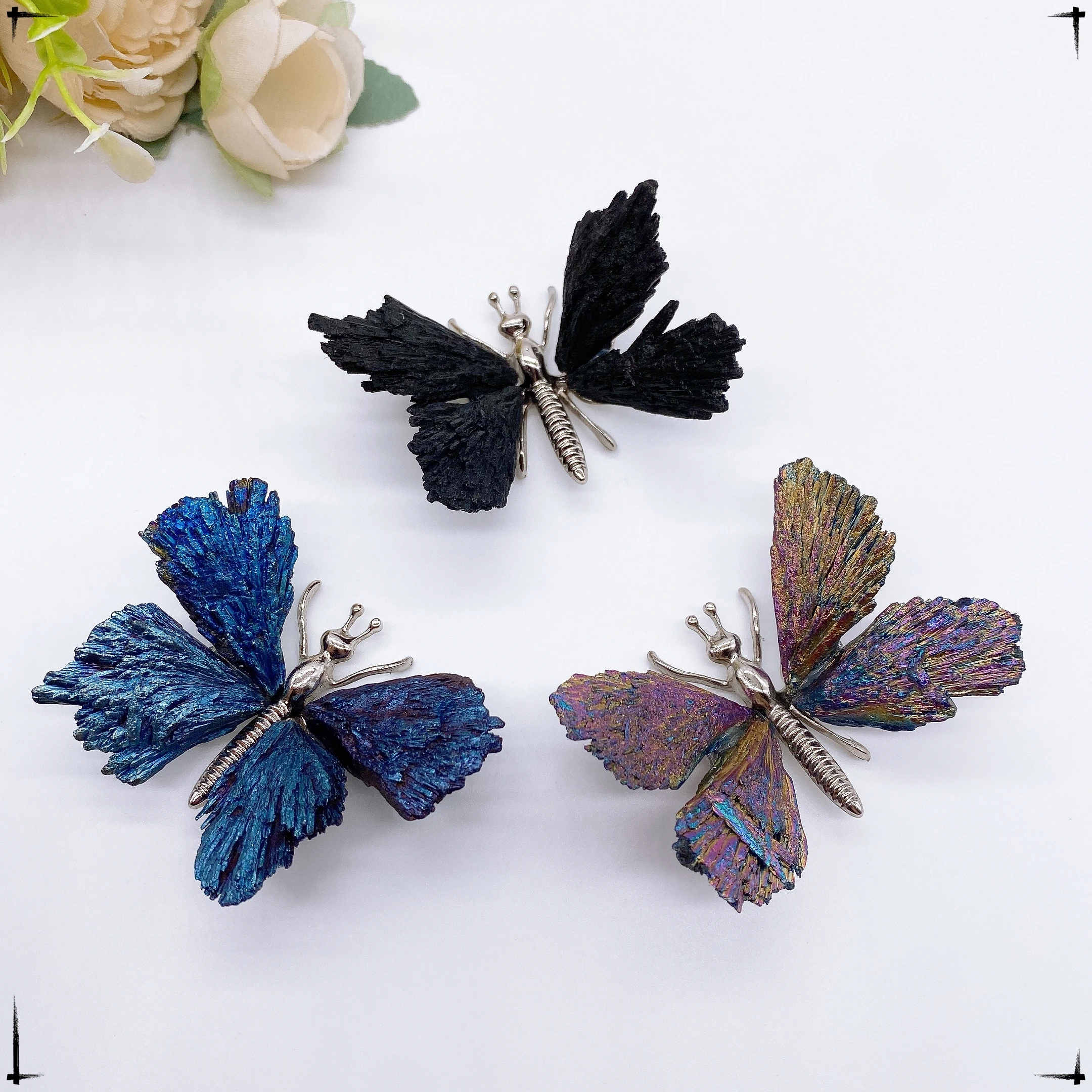1PC Color Plating Crystal Butterfly Natural Black Tourmaline Electroplating Butterfly Spar Crafts Ornaments Home Decor Gift view 2