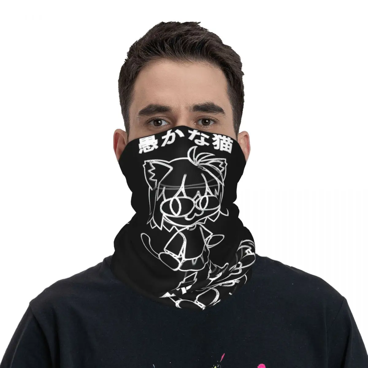 Line Black Cat Scarf Neckerchief Neck Face Mask Polyester