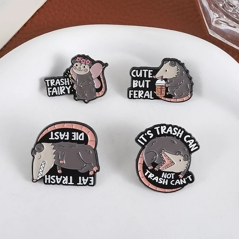 Alfileres esmaltados de hada basura Opossum, regalo para amigos, familia, broches bonitos pero Feral, mochila, ropa, insignia, Pin de solapa