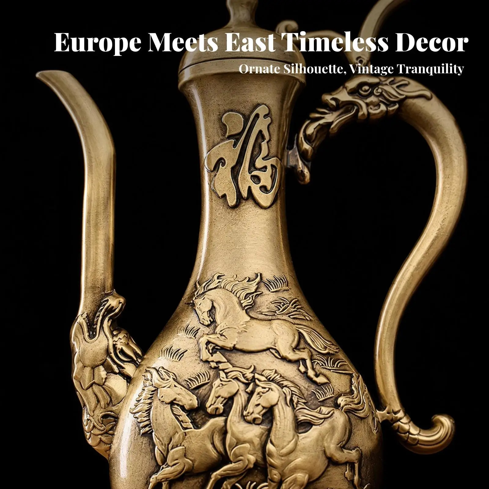 Brass Horse Wine Pitcher Vintage Copper Decanter with Sculpted Horse Motif for Mantelpiece Showcase