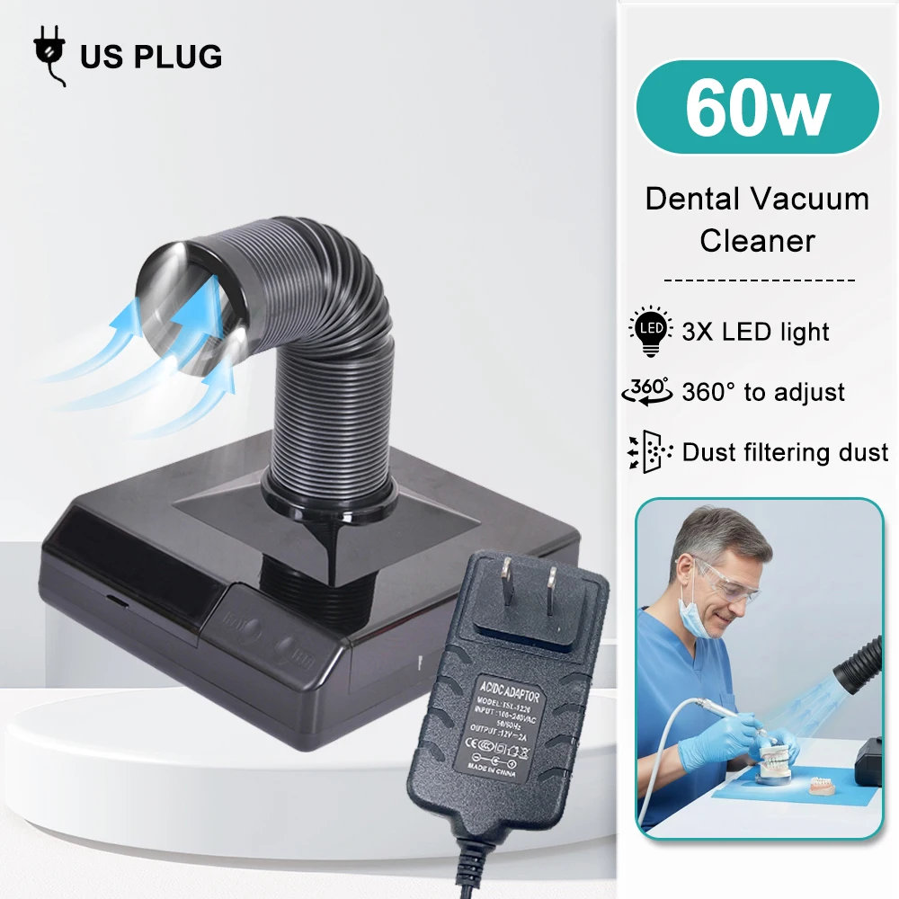 60W Dental lab Vacuum Cleaner Dust Collector Extractor aspirator Retractable LED Suction Machine for Table Polishing Equipment image 3
