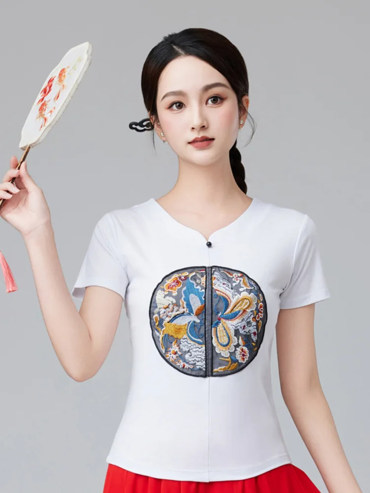 Feminino bordado decote em v manga longa topo e saia de cintura alta 2 peça conjunto traje de dança moderna palco desempenho prática outfit