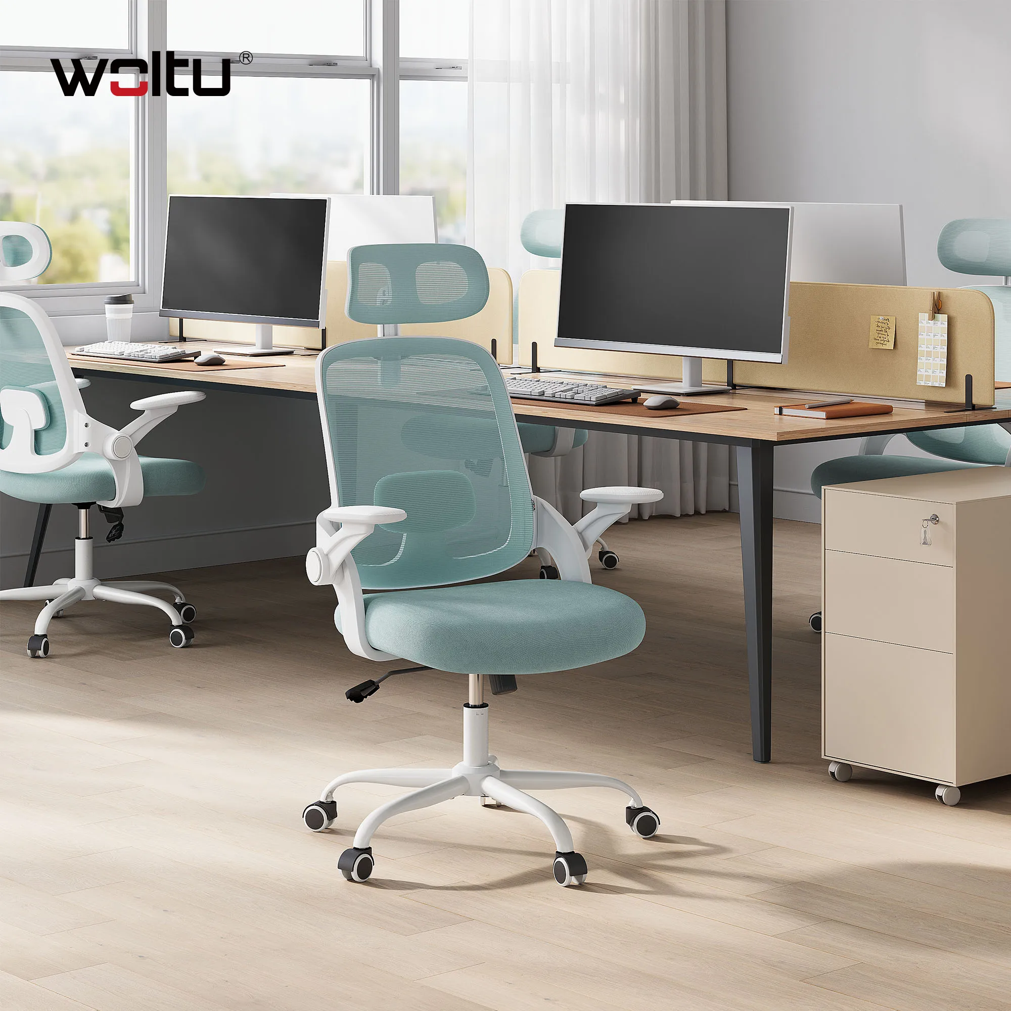 WOLTU Ergonomischer Bürostuhl aus Netzstoff, anhebbarer Gaming-Stuhl, drehbarer Computerstuhl mit Kopfstütze, verstellbare Lendenwirbelstütze, hohe Rückenlehne – Detail 24