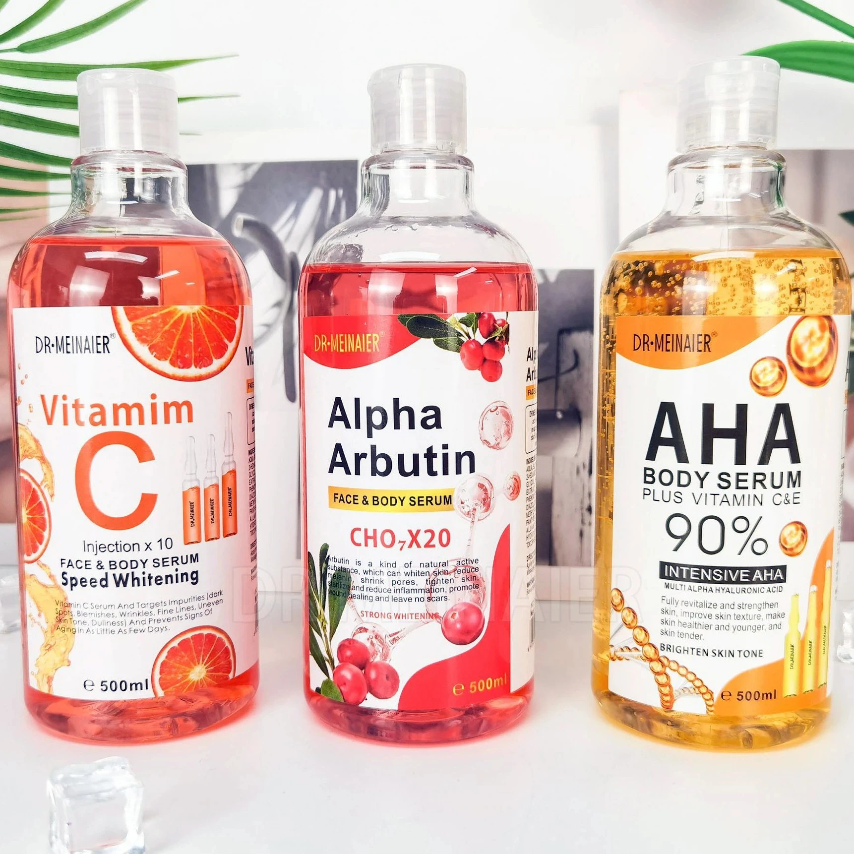 Suero facial con vitamina C AHA, hialurónico y nicotinamida, Corrector de manchas, blanqueador, hidratante, aclarador corporal, 500ML