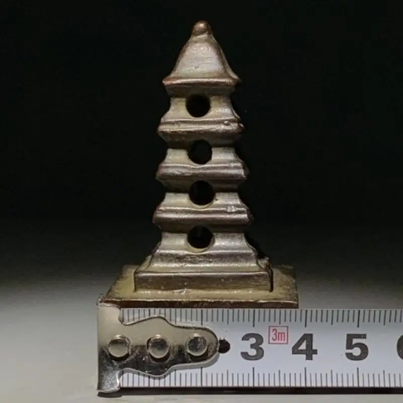 Purple Copper Pagoda Seal Antique Old Chinese Tower Shape Stamp Engraved Sanskrit Desktop Collection Ornament