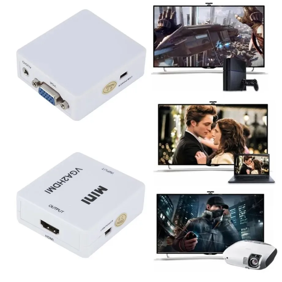 YIGETOHDE HD 1080P VGA to HDMI-Compatible Video Adapter Converter VGA2HDMI Converter With Audio For PC Laptop to HDTV Projector